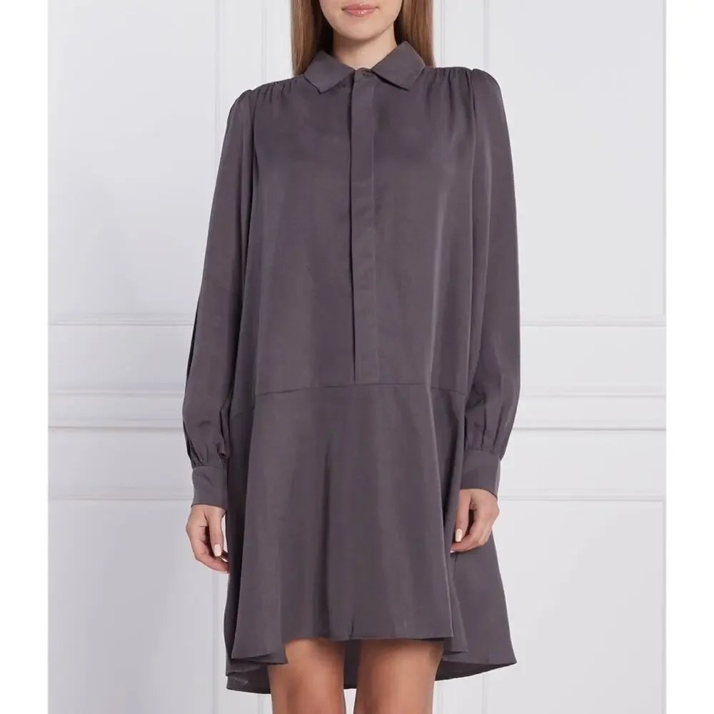 SAMSOE SAMSOE Lizzy Shirt Dress in Grey Long Puff Sleeve Drop Waist Size Medium